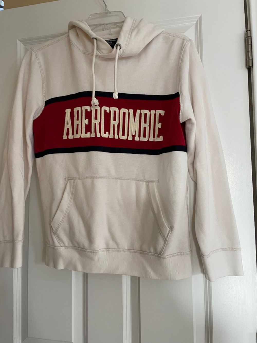Abercrombie & Fitch Cream Hoodie with Red & Black Stripe